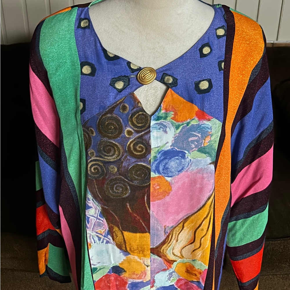 Carole Little ~ USA ~ Women’s Size 10 ~ Multi-Colors Striped & Polka Dots Blouse - Picture 6 of 12
